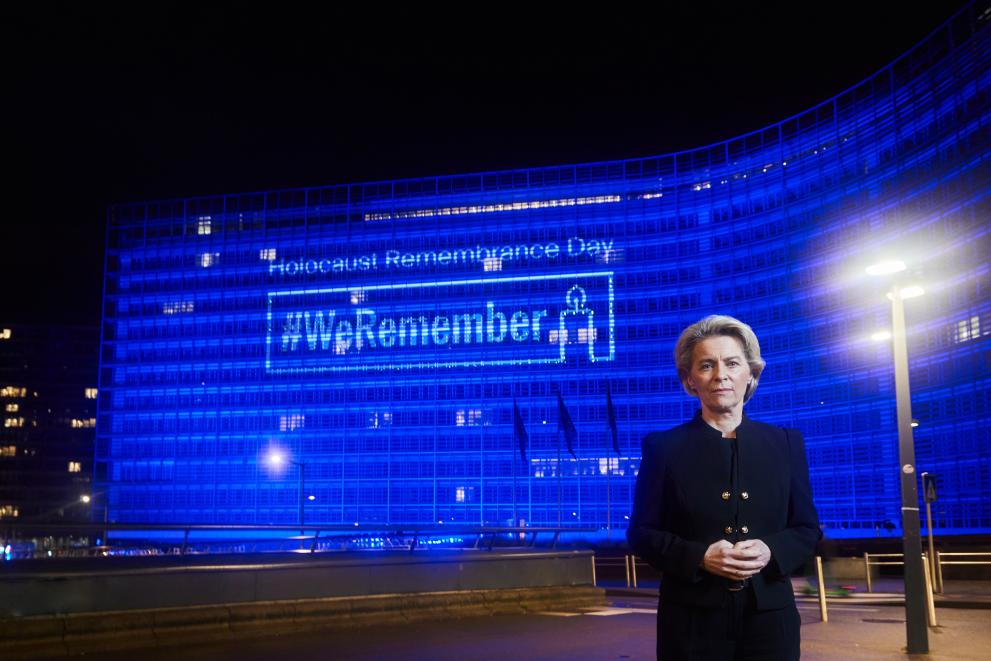 Berlaymont building illuminated with the #WeRemember on the occasion of the International Holocaust Remembrance Day	